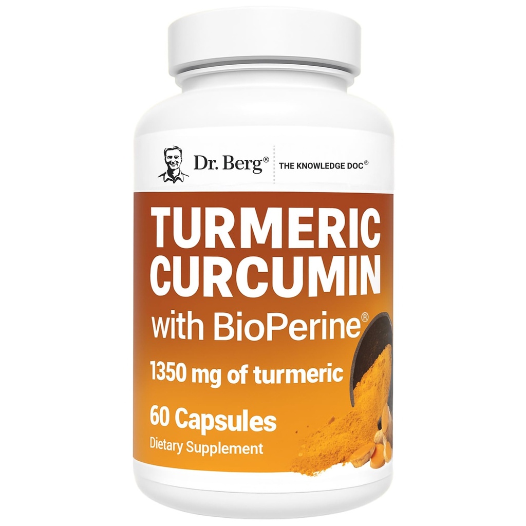 Dr Berg (tylko 2 na dzień) Kurkumina Suplement z Pieprz czarny (BioPerine) - 1350 mg Kurkumina kurkuminowa Suplement z 95% Kurkuminoidy - Kurkumina kurkuminowa z Pieprz czarny - 60 Kapsułki kurkuminowe