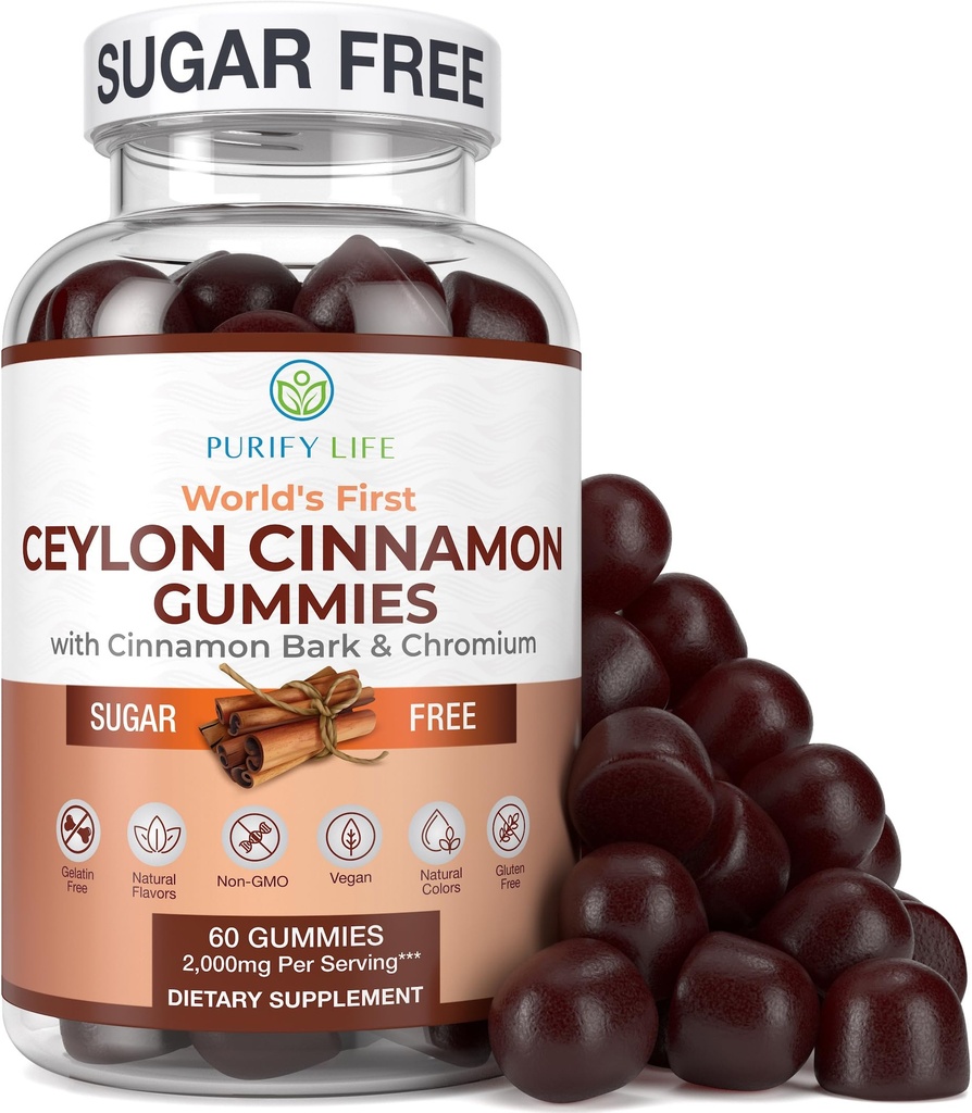 Cynamonowe gumki bez cukru (2000 mg / serving) Ceylon Cynamon Suplement dla Zdrowia Mózgu, Wegan, Bez glutenu, Zastąp Ceylon Cynamon Kapsułki, Pigułki, Proszek, Wyciąg (60 Chews)