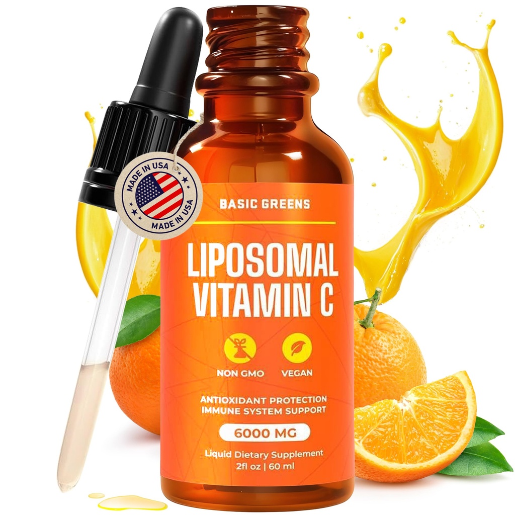 Liposomal Witamina C Płyn 6000mg - Wysoka absorpcja Płyn C Suplement do wsparcia immunologicznego, Przeciwutleniacz & Zdrowie skóry - Nie-GMO, Wegan, Delikatna Formuła - 2 fl oz