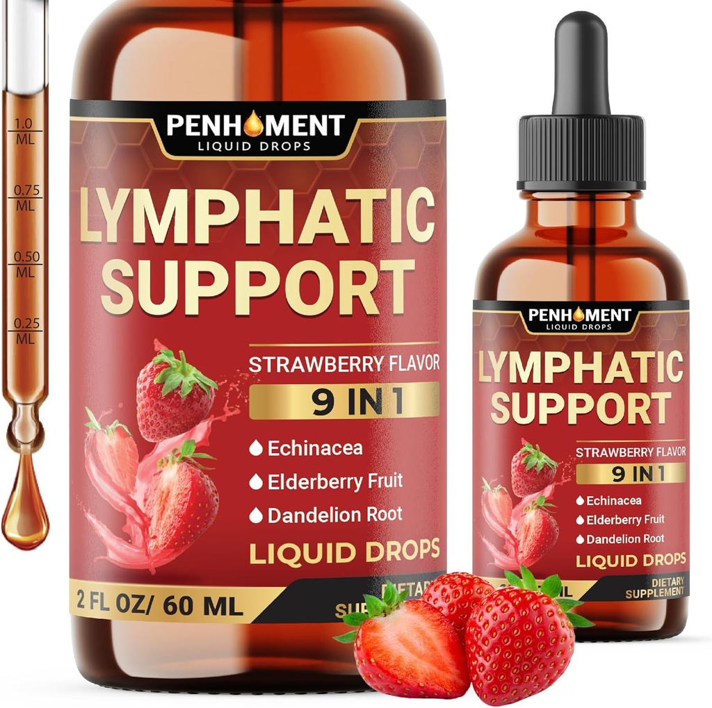 9in1 Odcieki limfatyczne Suplement do kropli - Echinacea indi124; Elderberry indicate 124; Dandelion indicate 124; Rosehip indicated 124; Cleavers indicated 124; Calendula indicate 124; Burdock - Lymph System Liquid Extract - Immune, Cleansing - 2 Fl Oz - 60 Dni