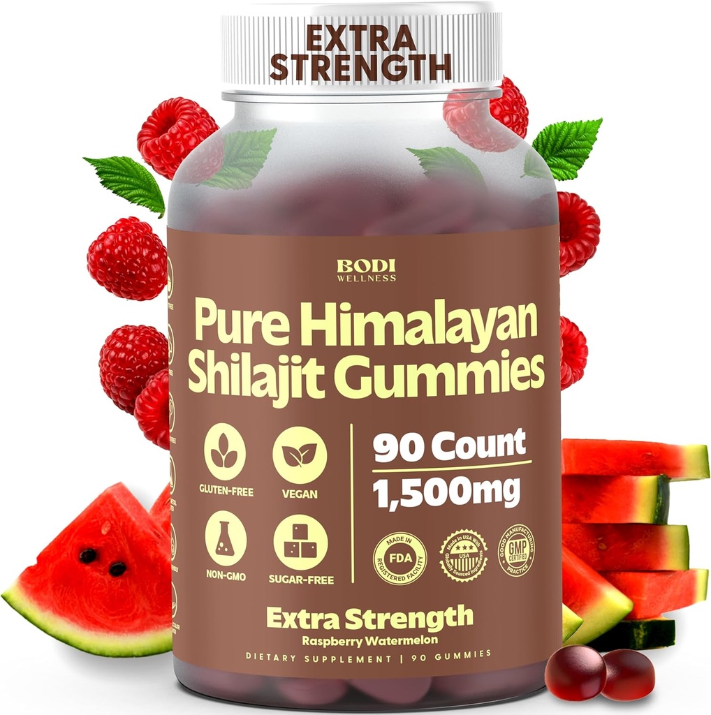 Pure Himalayan Shilajit Gummies 1500mg - 90 Wegan, Gummies bez cukru z 85 + Ślad Minerałów & kwasu Fulvic, NieGMO Shilajit Suplement dla mężczyzn i kobiet