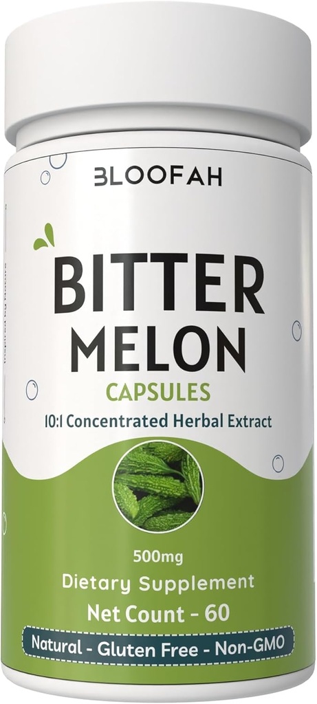 Bitter Melon Fruit Capsules 500mg British 124; Momordica charantia British 124; 10: 1 Extract British 124; Pure & Pothent Herbal Supplement British 124; Non-GMO, Gluten- Free GMP- Certified Sustainable Sourced (60 Count (Pack of 1))