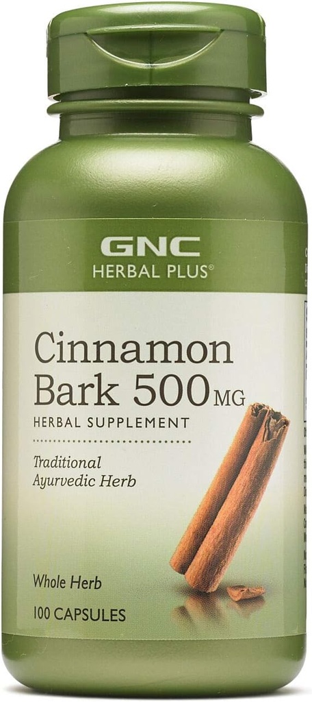 GNC Herbal Plus Cynamon Bark 500 mg Suplement, Tradycyjne zioła Ayurvedic, 100 Służenie
