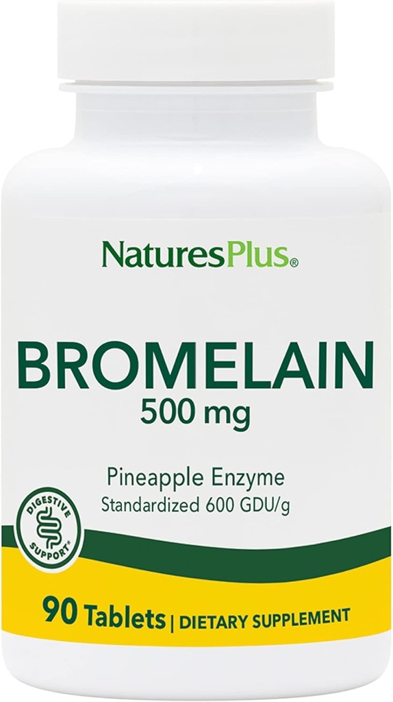 Natury Plus Bromelain - 500 mg, 90 Tabletki wegetariańskie - Naturalny suplement enzymatyczny proteolityczny - Bezglutenowy - 90 Servings