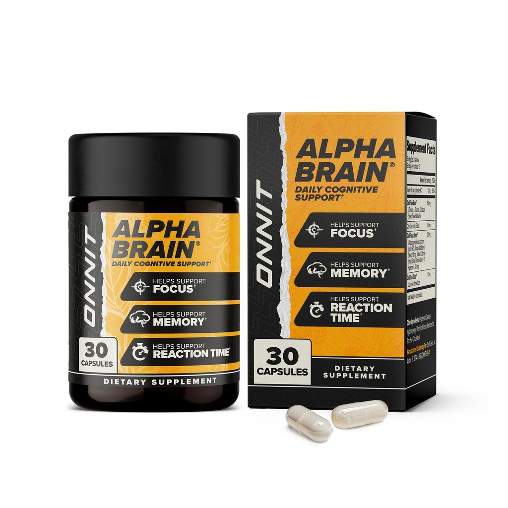 ONNIT Alpha Brain Nootropowy suplement mózgu dla ostrości, pamięci, mentalnej klarowności, wsparcie Cognitive z L- Theanine i witaminy B6, 30 Kapsułki