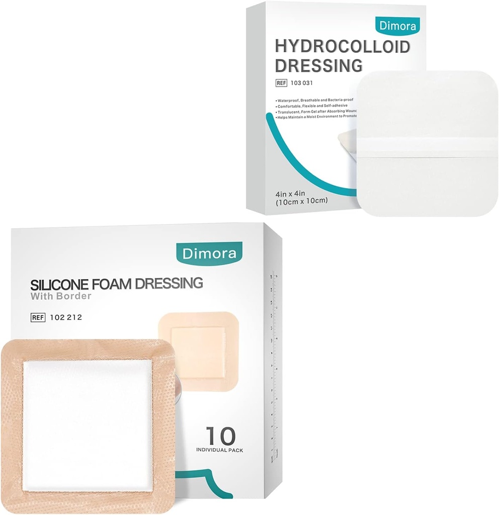 Dimora Hydrocoloid Wound Dressing10 Pack 0,3mm + Silikon Foam Dressing z przylegającym do granic 6 "x6" 10 Pack