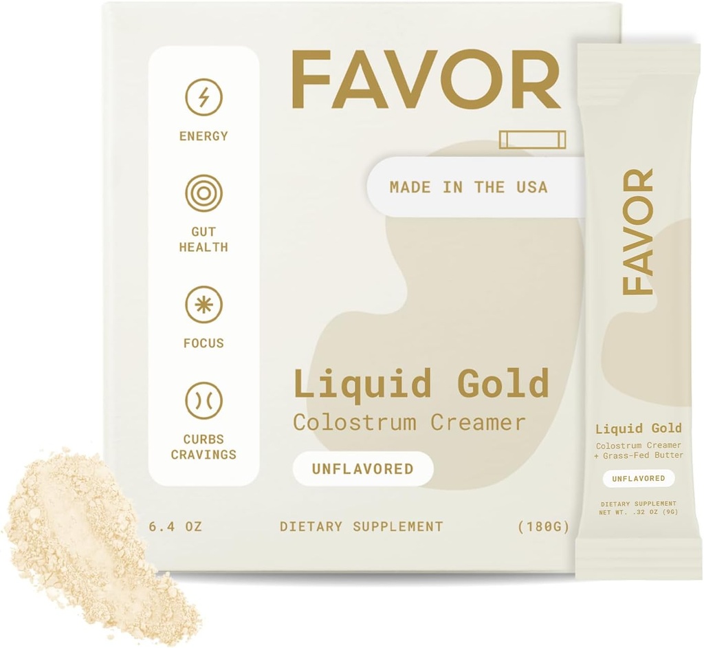 FAVOR Colostrum Creamer 124; Krowy karmione trawą 124; Puder Pakiety do kawy 124; MCT Oil 124; Płynne całe Colostrum Colostrum 124; Keto Friendly Superfood 124; Made With Butter 124; Concious Human Health [Unflavored]