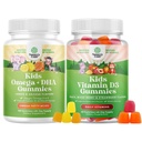 Paleta gumek Omega DHA dla dzieci - Kwasy tłuszczowe Omega 3 6 9 - Witamina C dla mózgu, Odporność i Wizja oraz Gumiaki Witaminy D dla dzieci - 1000 IU na Podawanie - Immune Support Muscle Teeth & Bone Health