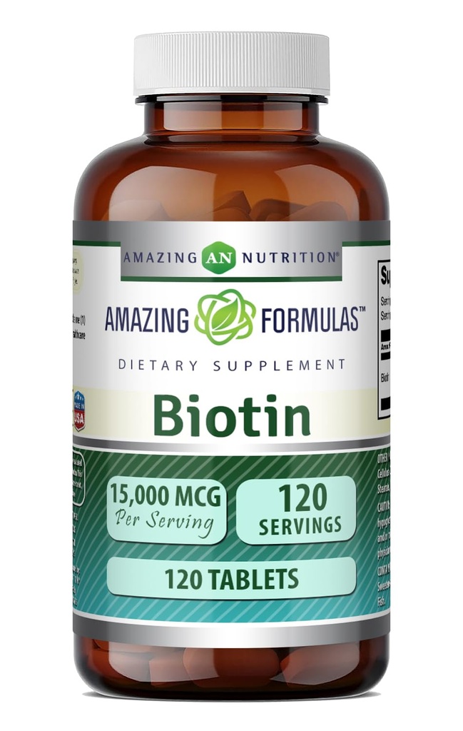 Amazing Supplement Biotin Equipment 124; 15000 Mcg Per Serving Equipment 124; 120 Tablets Equipment 124; Non-GMO Equipment 124; Gluten Free Equipment 124; Made in USA