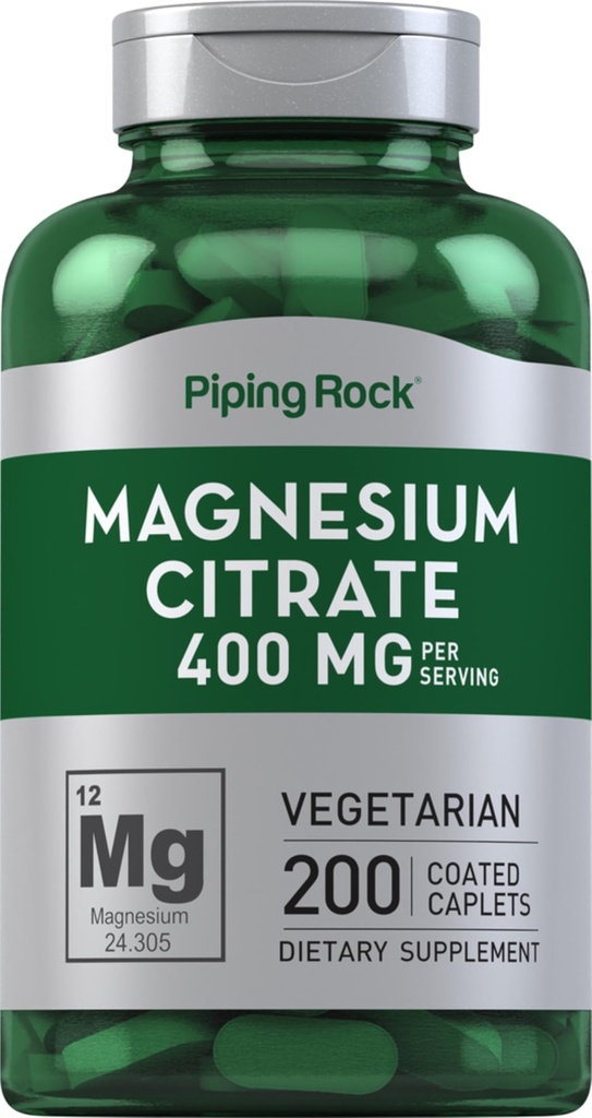 Piping Rock Magnezu Cytrynian 124; 400 mg 124; 200 Kaplet 124; Wegetarianin, Non-GMO, Gluten