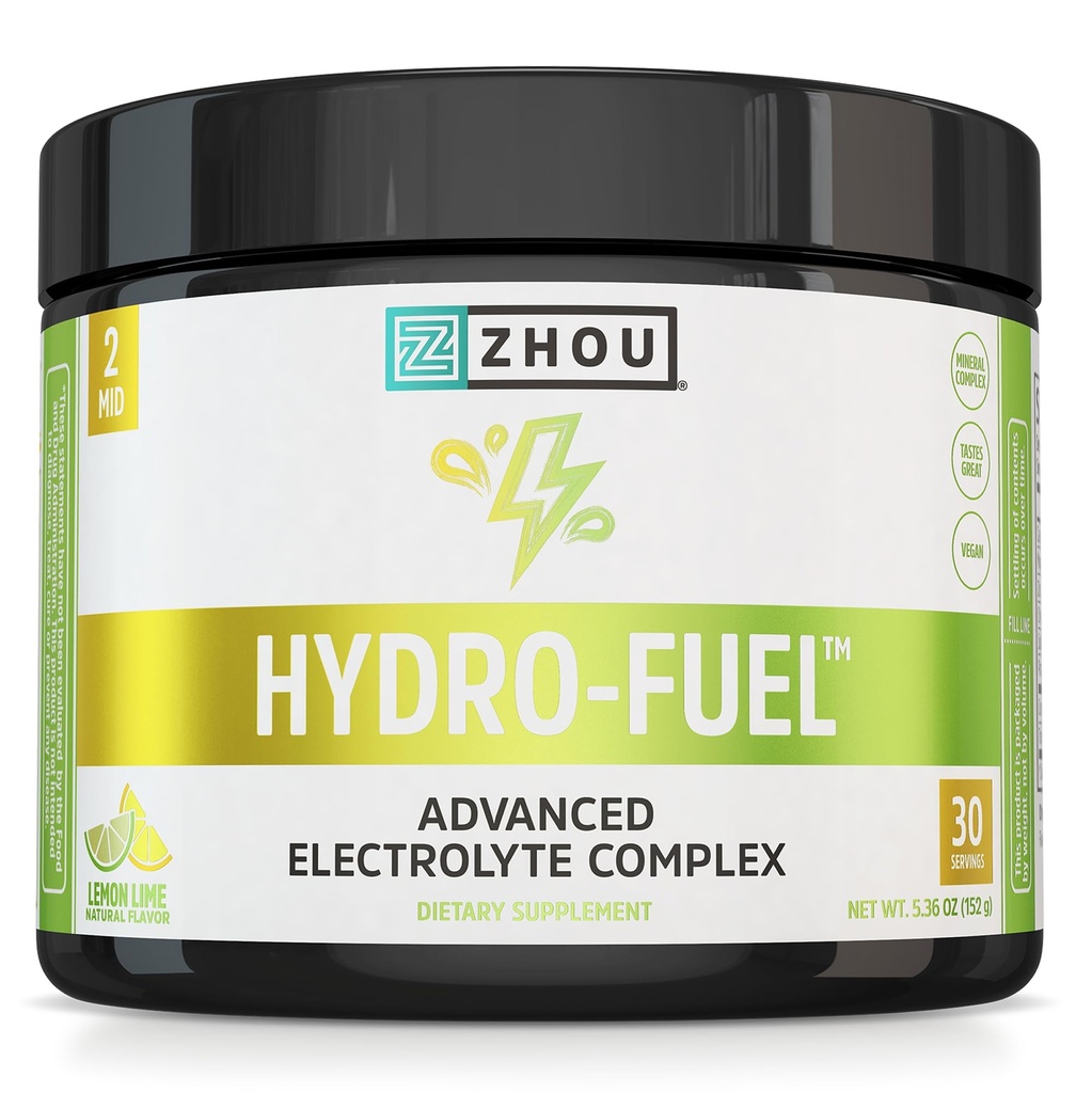 ZHOU Hydro- Paliwo - Proszek elektrolitów, Napoje bezcukrowe w / Magnezu, Cynk, Potas i Sód, Składniki odżywcze, Ekstrakt wody mineralnej i kokosowej, Nie cukier - Lim cytrynowy, 5.36 oz (30 Servings)