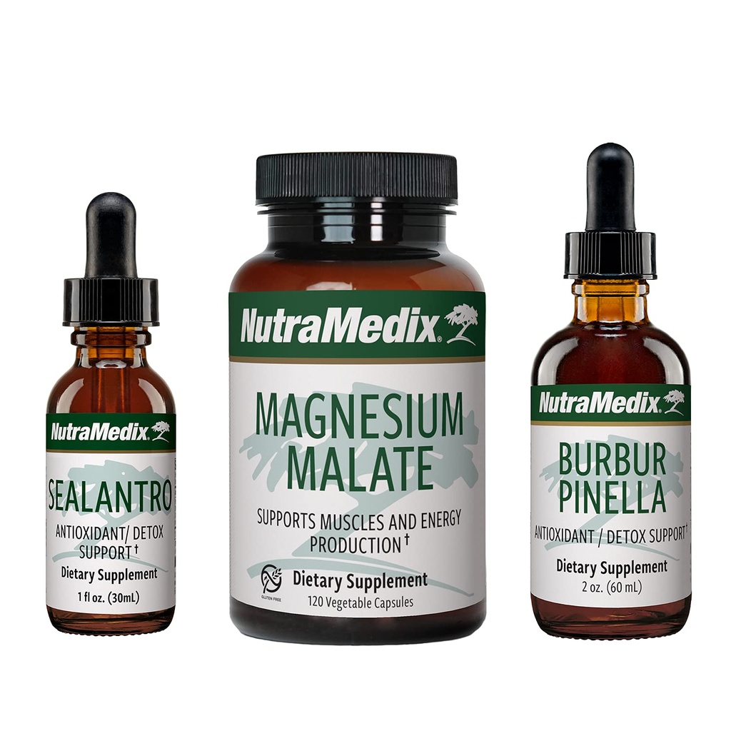 Zestaw Detox NutraMedix - 3- Piece zestaw z Sealantro, Burbur- Pinella i jabłczan magnezu do oczyszczania, Detox & Codzienne Wsparcie Wellness - Płynne Detox na plancie i codzienne kapsułki