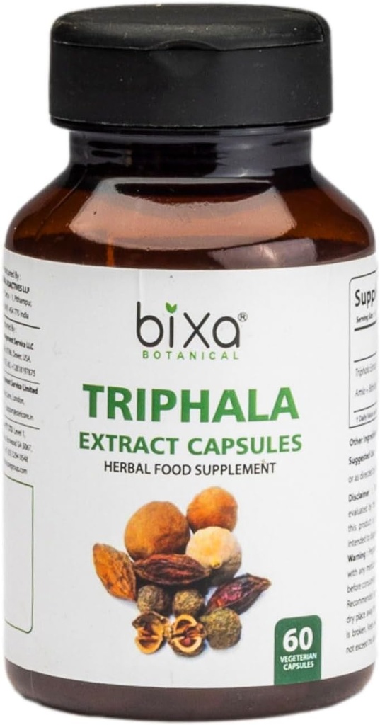 Bixa BOTANICAL Ayurvedic Natural Herbal Supplement Triphala Extract Capsule for Healthy Disease & Absorption of Nutricents (Amla + Haritaki + Bibhitak) (60 Count (Pack of 1))