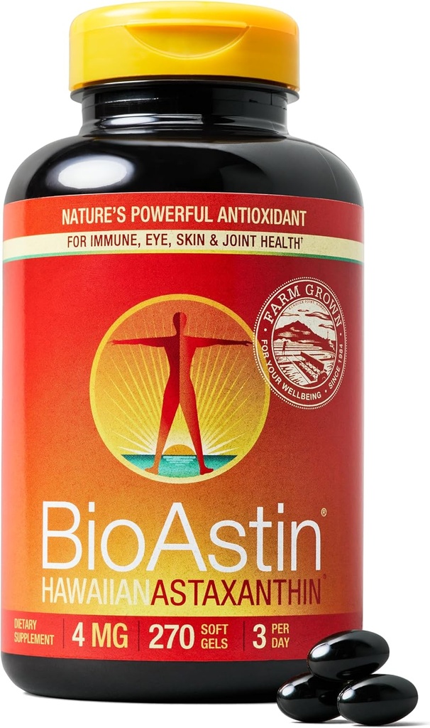 Nutrex Hawaje BioAstin Hawajski Astaksantyna - 4mg, 270 Softgels - Farm- Direct Premium Antyoksydant Suplement do wsparcia oka, skóry, Joint & Immune System Health - Non-GMO & Gluten- Free