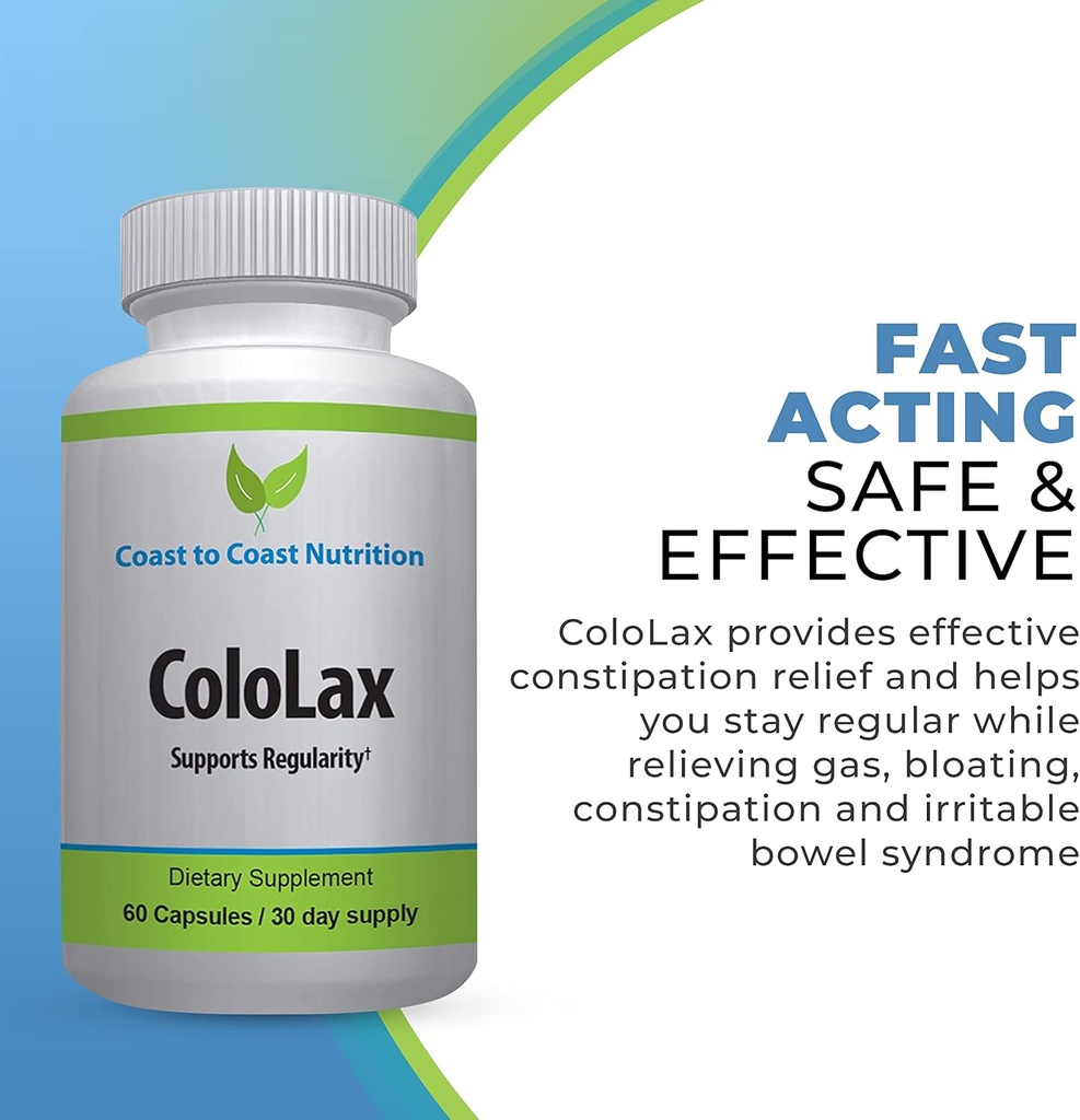 ColoLax Gentle Constipation Relief for Adults - Stool Softener & Colon Cleanse with Psyllium Husk - Support for Regularity, Relief from Gas & Bloating, and Digestion Support - 60 Capsules