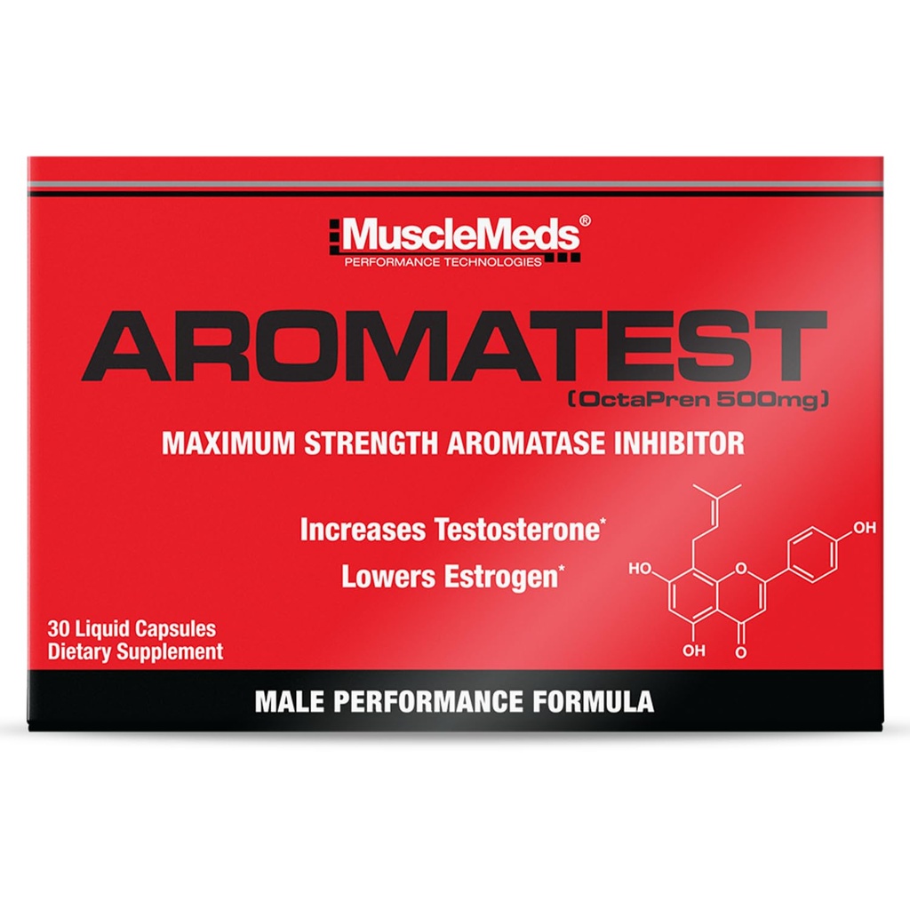 MuscleMeds AROMATEST Testosteron Booster & Aromatase Inhibitor, Lowers Estrogen, Wspiera budowanie mięśni & Siła, Anty- Starzenie Hormon Wymiana dla mężczyzn, 30 Czapki płynne