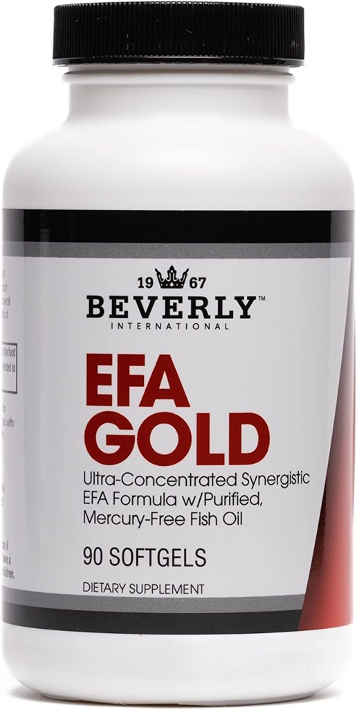 Beverly International EFA Gold, 90 Softgel kapsułki. Wysoka moc Omega- 3 s EPA i DHA + Omega 6 & 9 Kwasy tłuszczowe. Skojarzone ryby, nasiona lniane i olej borago.