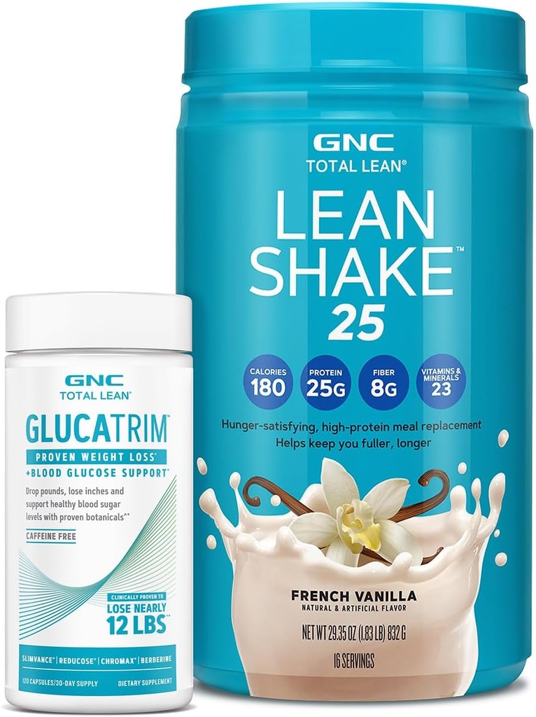 GNC Total Lean GlucaTrim - 120 Kapsułek (60 Servings) + GNC Total Lean Between 124; Lean Shake 25 Protein Powder Between 124; High- Protein Meal Explacement Shake Betweam 124; French Vanilla Between 124; 16 Servings
