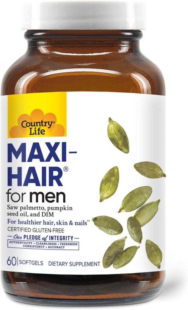 Maxi- Hair dla mężczyzn - 2000mcg Biotin, Saw Palmetto, Olej z nasion dyni, DIM, Potas, Magnez, Wapnia i Cynk Mieszanka - Wspiera zdrowsze włosy, Skalp, Skóra i paznokcie, 60 Kapsułki wegańskie