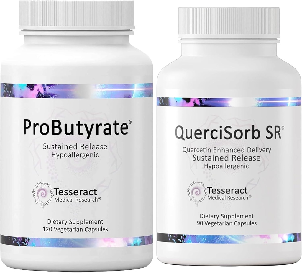 Tesseract Gut & Immune Support Bundle - ProButyrate 600mg & QuerciSorb SR Quercetin 400mg, 120 + 90 Kapsułki, przewodu pokarmowego i immunologicznego Zdrowie, Hipoalergiczne