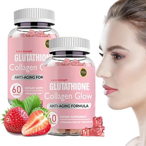 Collagen Peptides Gummies, Glutathione Collagen Glow Gummies, Korean Collagen Gummies to Rejuvenate Your Skin, Support Hair,Nail Health (2PCS)
