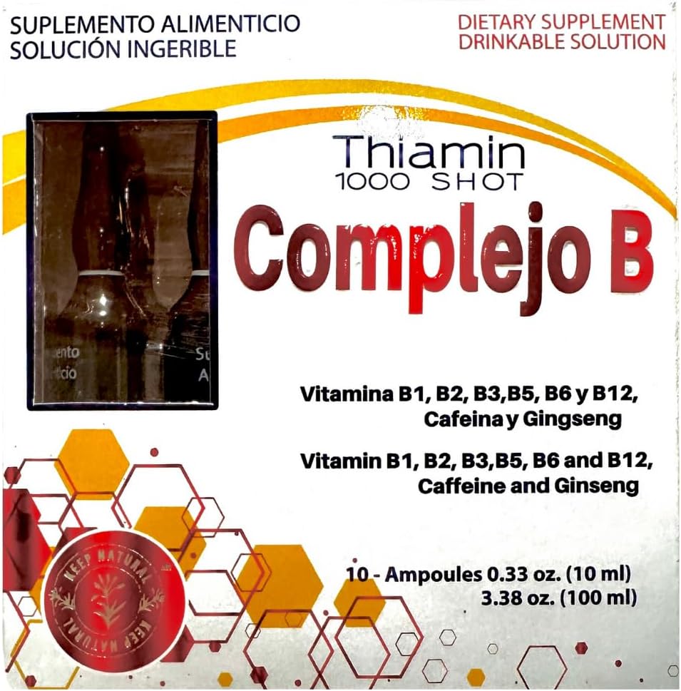 B Complex, Complejo B 1000 Shot XI124; Multi- Witaminy, Kofeina, i Ginseng XI124; Box z 10 Ampułki 10ml XI124; Energia, Funkcje kognitywne, i Metabolic Health Boost.