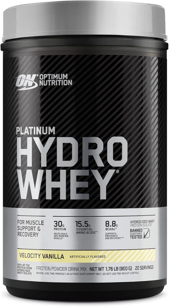 Optimum Nutrition Platinum Hydrochey Protein Powder, 100% Zhydrolizowany Izolat białka serwatki Proszek, Flavor: Velocity Vanilla, 1,75 Funds