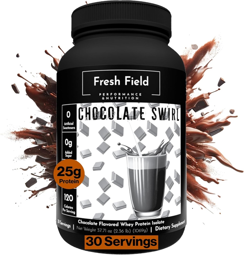 Świeże pole Czekoladowy proszek - 25g Białko serwatki izolat, Gluten- Free & Soy- Free, Sugar- Free, 30 Służenia - Naturalne białka serwatki proszek do treningu Fitness & Nutrition Shakes - 2.36 lb