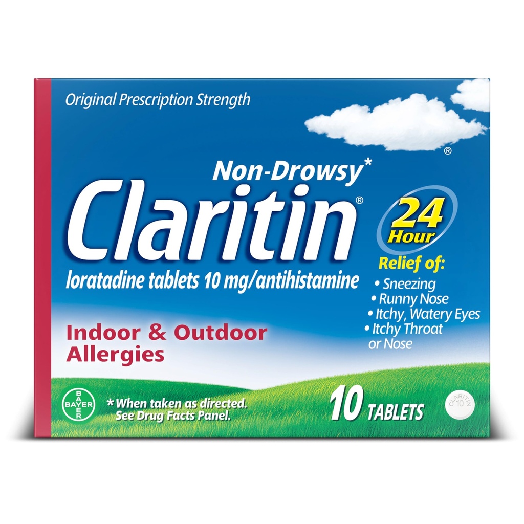 Claritin 24 HR Non Drowsy Alergy Medicine, Lorbolimus antihistamine tabletki, 10 Ct