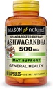 Mason Natural Ashwagandha 500 mg, Adaptogen for Stress & Energy Support, Suplement ziołowy, 60 Day Supply