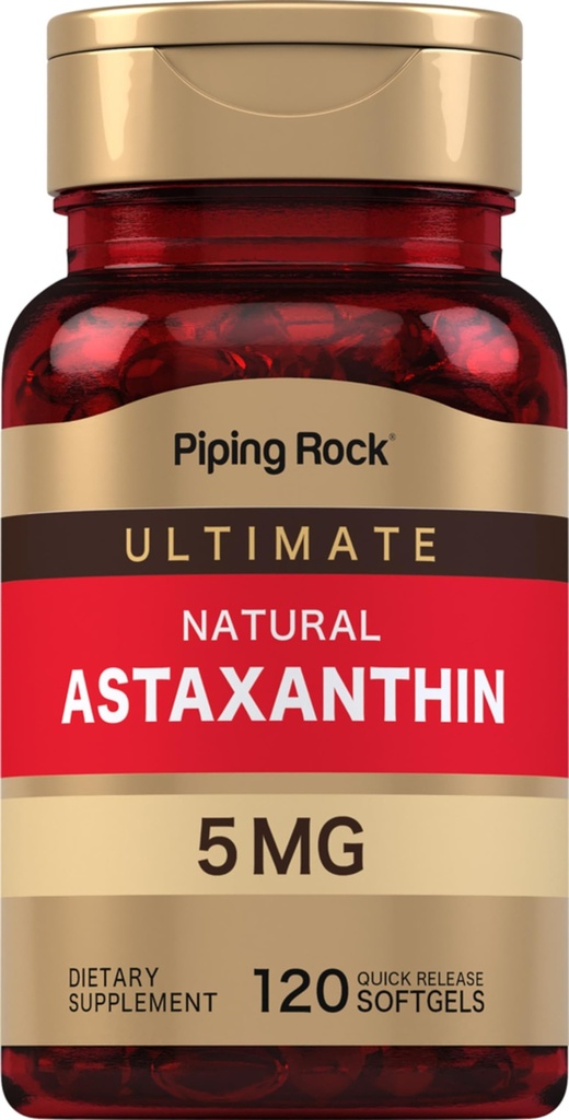 Piping Rock Astaxanthin Supplement 5mg Astaxanthine 124; 120 Softgel kapsułki Astaxanthin 124; z Haemococcus Pluvialis Algae Extract 124; Non- GMO, Gluten Free