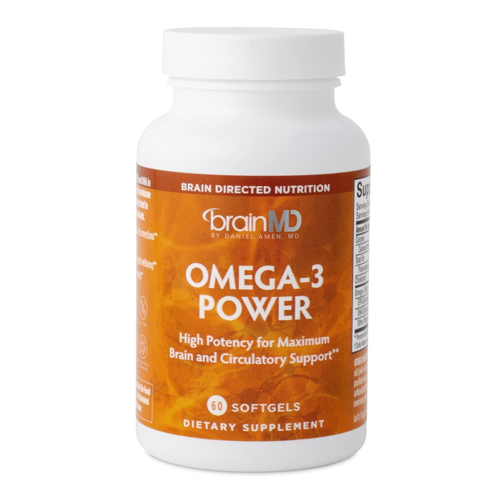 BRAINMD Dr Amen Omega-3 Power - 60 Kapsułki - Joint & Immune Supplement - Zawiera DHA & EPA - Gluten Free - 30 Służenie