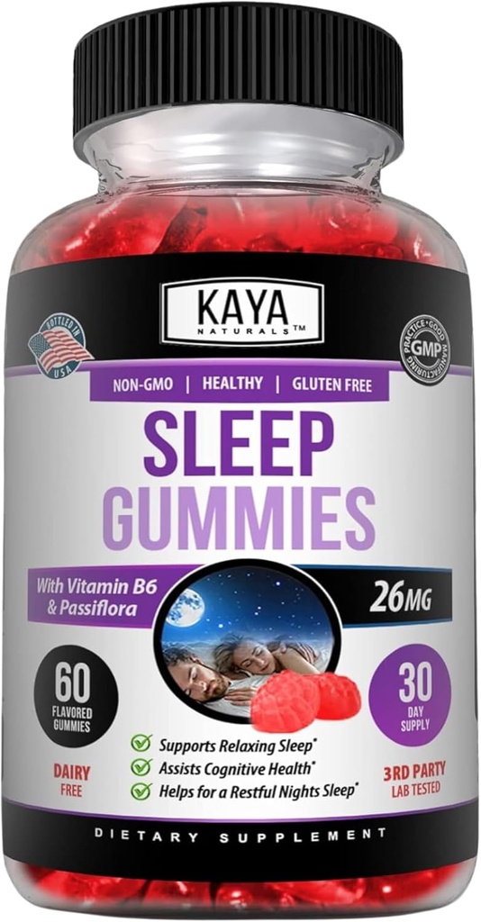 Kaya Naturals Melatonin Gummies (26mg) Health Supplement & Sleep Aid for Adults, Helps You Fall Asleep Naturally, Vitamin B6 Gummies - 60 Gummy Vitamins for Women & Men - 30-Day Supply