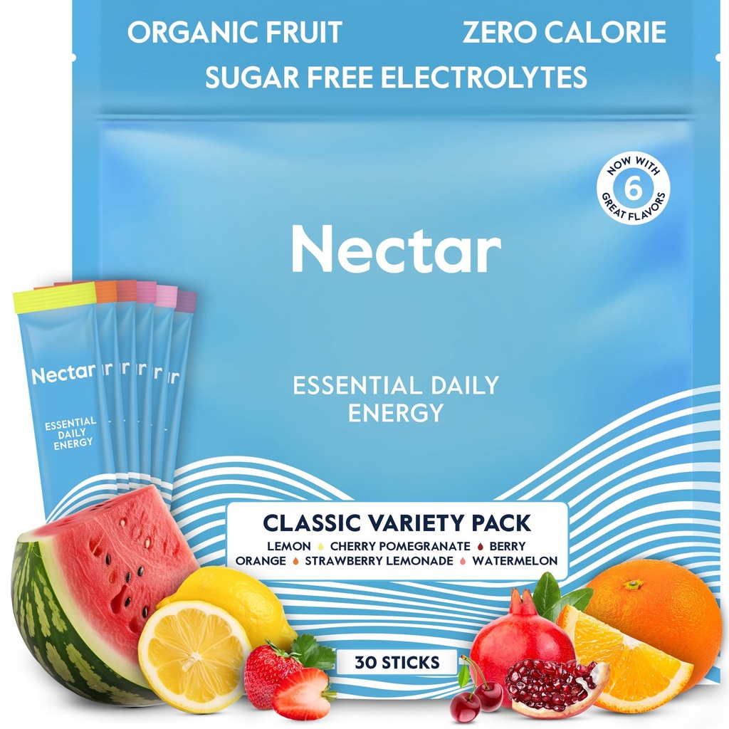 Nectar Energy Booster - Kofeina organiczna, B12 & Elektrolity - Bez cukru & Zero Calorie - Zdrowa kawa, Napoje energetyczne i Soda alternatywna - Hydration & Suplement energii (Variety 30 Pakiety proszkowe)