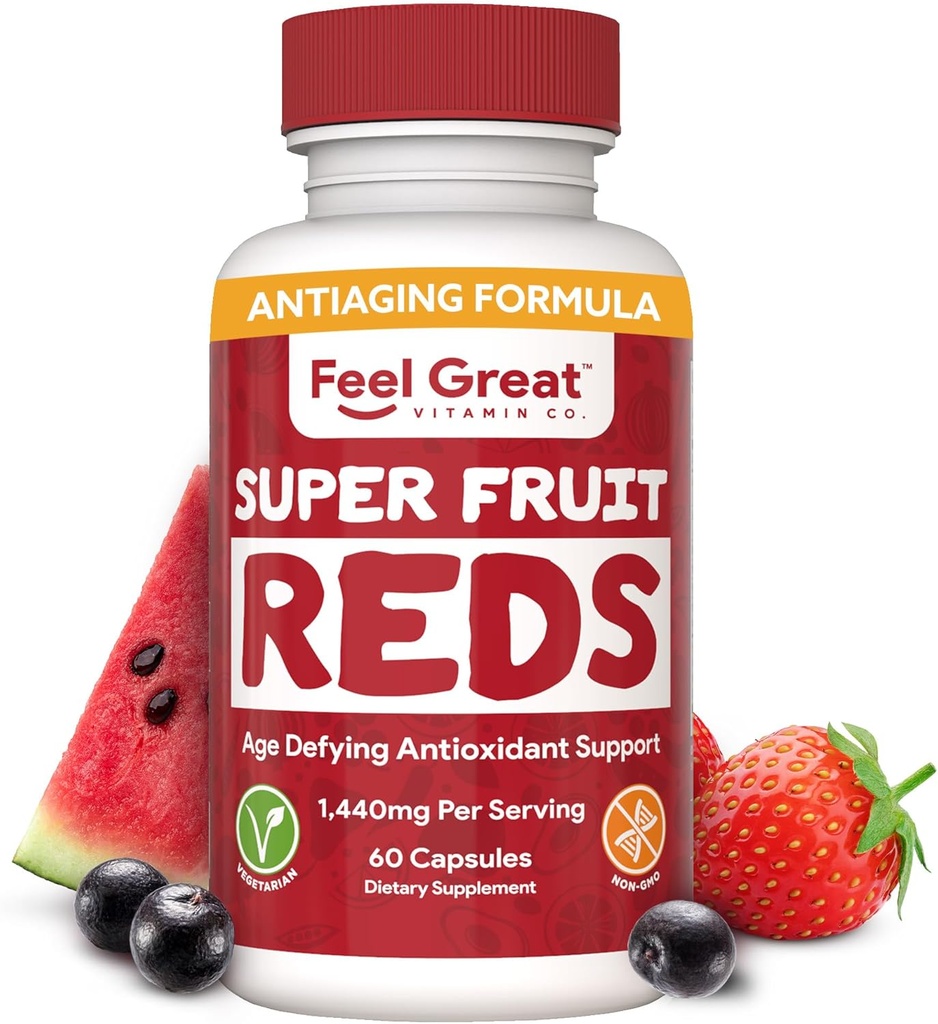 Poczuj wielkie witaminy czerwień - przeciwutleniacz Superfood z polifenoli do anty- starzenia i wsparcia immunologicznego - Acai, Mangosteen, Granat, Blueberry & Dużo więcej - 60 Kapsułki