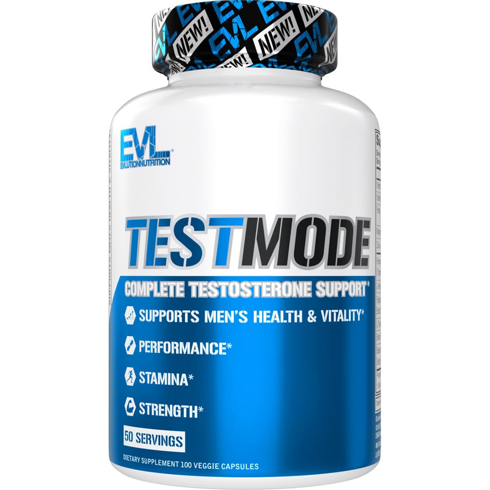Evlution Nutrition TestMode - Kompletne wsparcie testosteronu - Suplement testosteronu dla mężczyzn - Wsparcie zdrowia i witalności mężczyzn - Wydajność, Stamina & Siła - 50 Służenie - 100 Kapsułki wegetariańskie