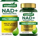 NAD + Supplement 2000 mg - 120 Kapsułek True NAD + & Resveratrol, NMN Alternatywne wspiera antystarzenie, Energia komórkowa i Naprawa, Metabolizm i Boost mózgu dla mężczyzn i kobiet