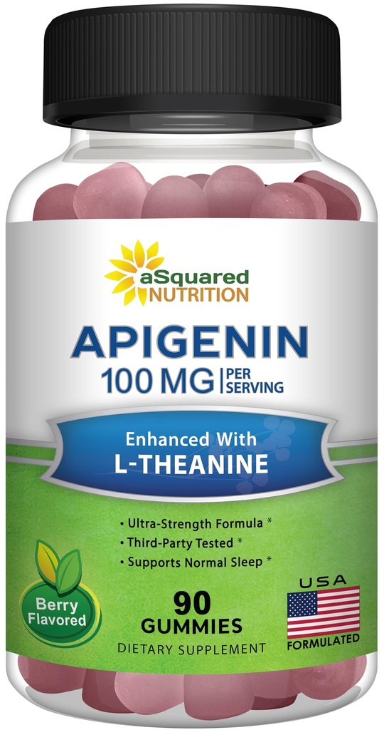 Apigenin 100mg z gumkami L- Theanine 100mg - Suplement Apigenin do snu - Naturalny ekstrakt Gummy Alternatywa na kapsułki, Tabletki, Proszek i herbata - 2 Na Podawanie