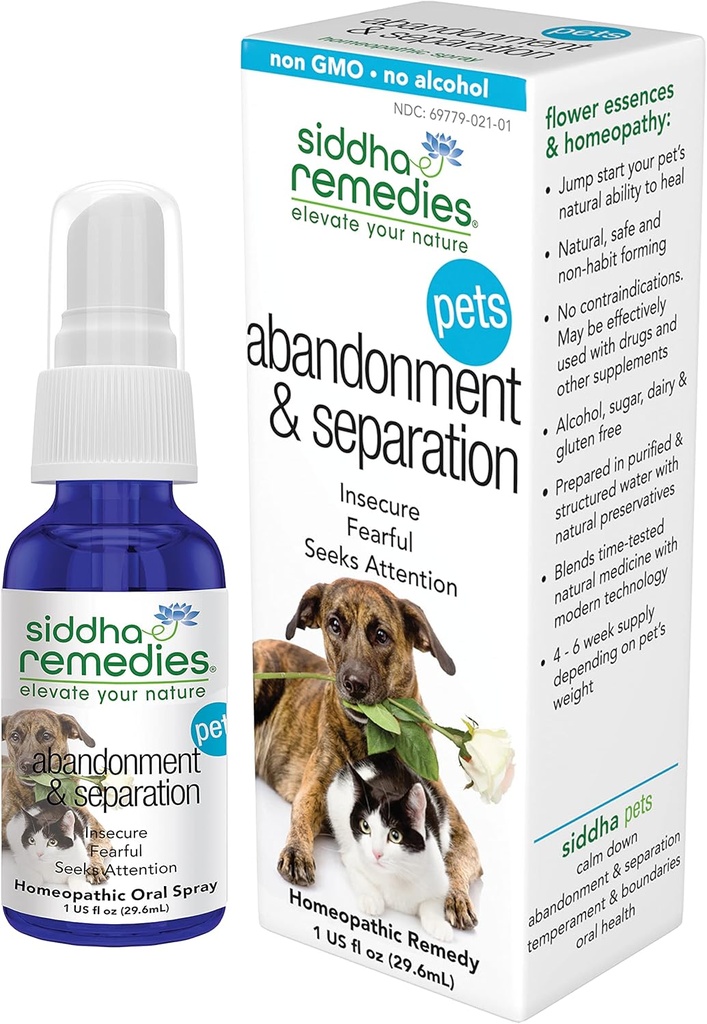 Siddha Remedies Abandinment & Separation for Animals Beats 124; Natural Homeopatic Remedy for Dogs, Cats, and Animals Remedy 124; Natural Helps Animals with Fears and Obsessive Behaviors
