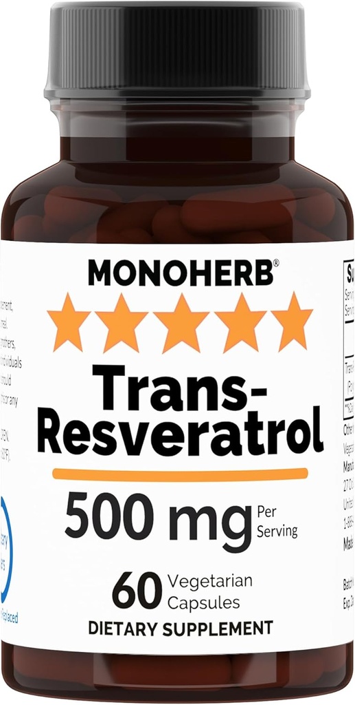 Trans Resveratrol 500 mg - 60 Veg kapsułki 124; 250 mg na kapsułkę - Podawanie Rozmiar 2 kapsułki: 500 mg - 30 Serwacja