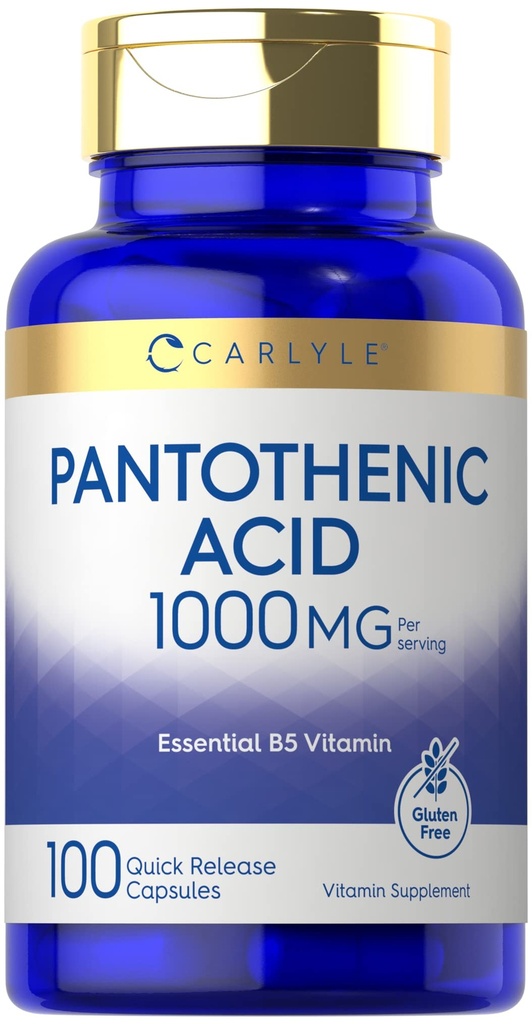 Carlyle Pantothenic Acid Acidum 124; 1000mg Acidum 124; 100 Kapsułki Acidum 124; Esential B5 Witamina Acidum 124; Non-GMO, Gluten Free Supplement