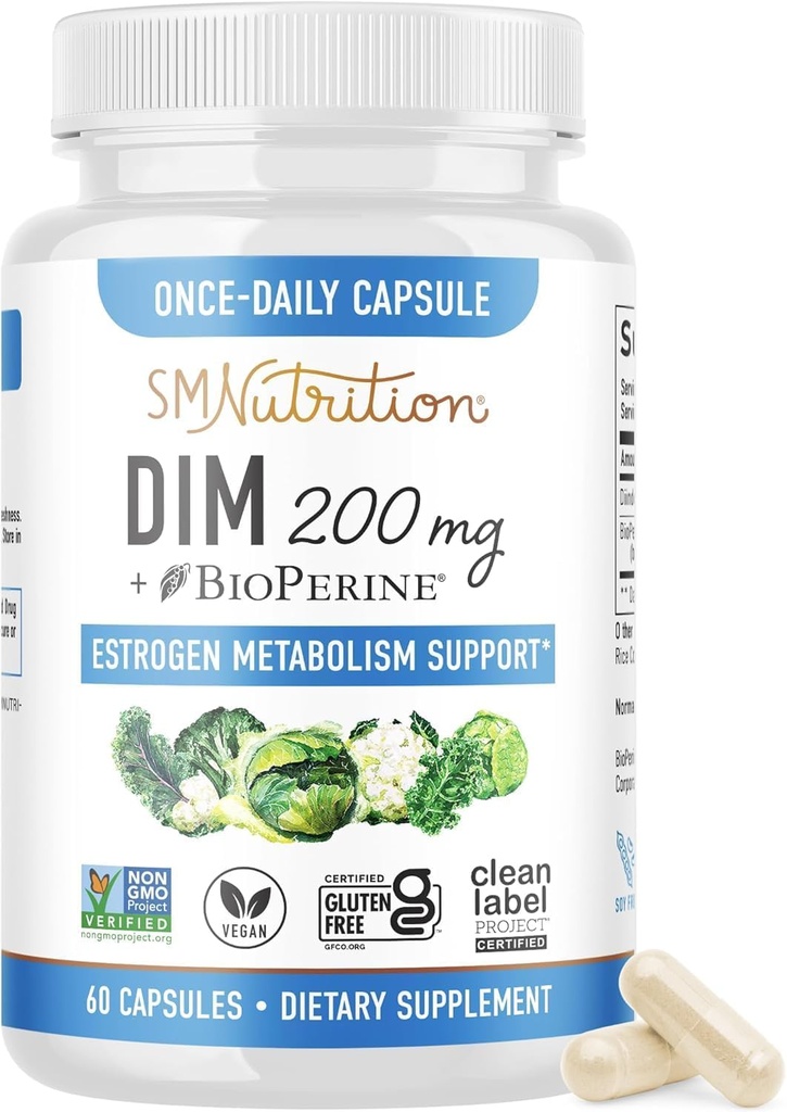 Suplement 200 mg 124; Estrogen Balance dla kobiet i mężczyzn 124; Hormonal Acne, Hormonal Balance, Menopauza i przeciwutleniacz Wsparcie 124; Czysty projekt etykiet Certified, Vegan & Soy Free Diindolymetan