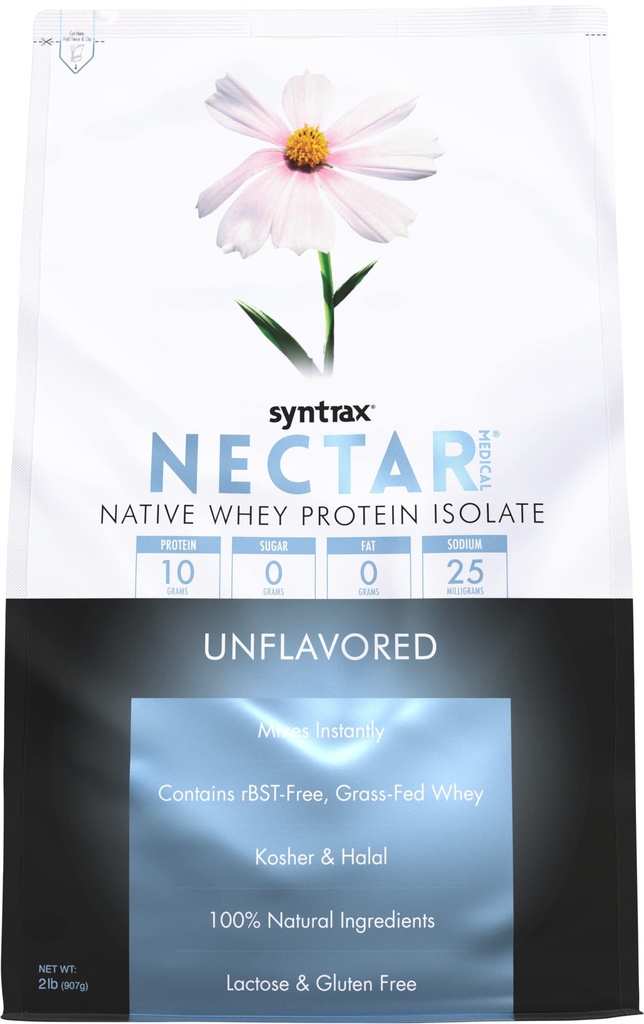 Syntrax Nutrition Nectar Medical, All Natural Whey Protein Isolate, Unflavored, 2 lbs. (2 Funt, Unflavored)