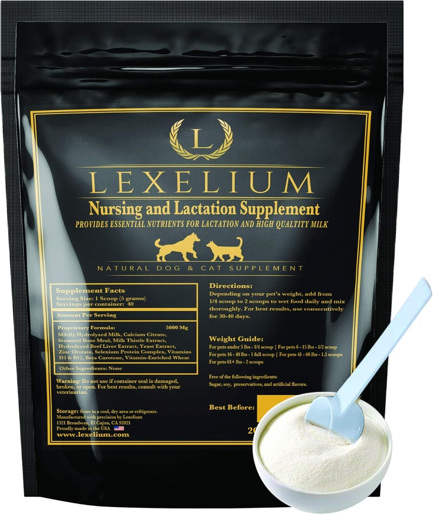 Suplement Pielęgniarski i Witaminy do Pielęgniarstwa Psów i Koty - Suplement Pielęgniarski, Laktacyjny i Odzyskowy dla Hodowców - Rozwój mięśni i umysłu dla szczeniąt i kociaków - 200g