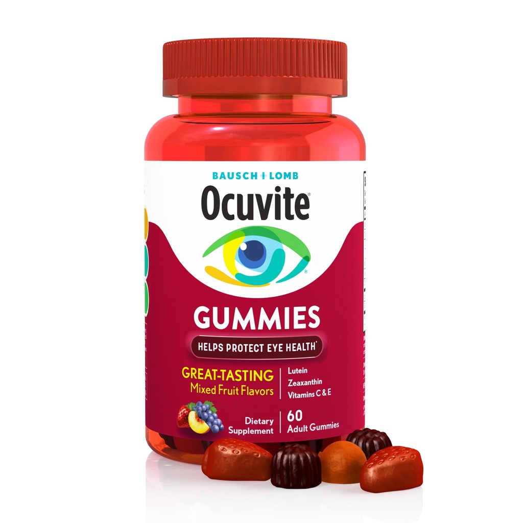 Okuwit Witamina i suplement mineralny, Gummy Multivitamin dla oczu, Cynk, Witamina C & E, Luteina i Zeaksantyna Suplementy dla Vision Support dla dorosłych, 60 Gummies