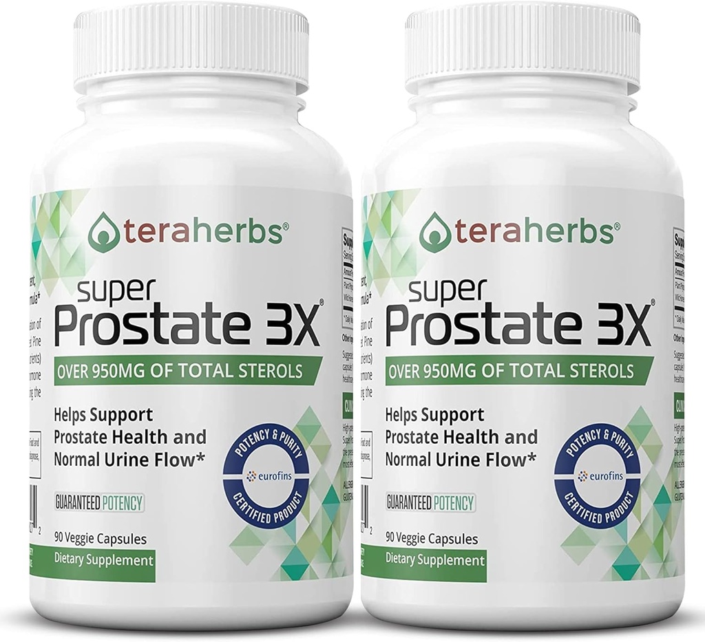 Tera Herbs Super Prostate 3X - Bladder Control, Hormon Balance & Support dla rozszerzonej Prostate & Częste oddawanie moczu - Prostate Supplements for Men w / Beta Sitosterol nie pił Palmetto (2 Pack)