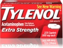 Tylenol Kapsułki z dodatkową siłą 500 mg Acetaminofen, Reliever Pain & Fever Reduktor, Na ból głowy, ból pleców i menstruacyjny ból Relief, 225