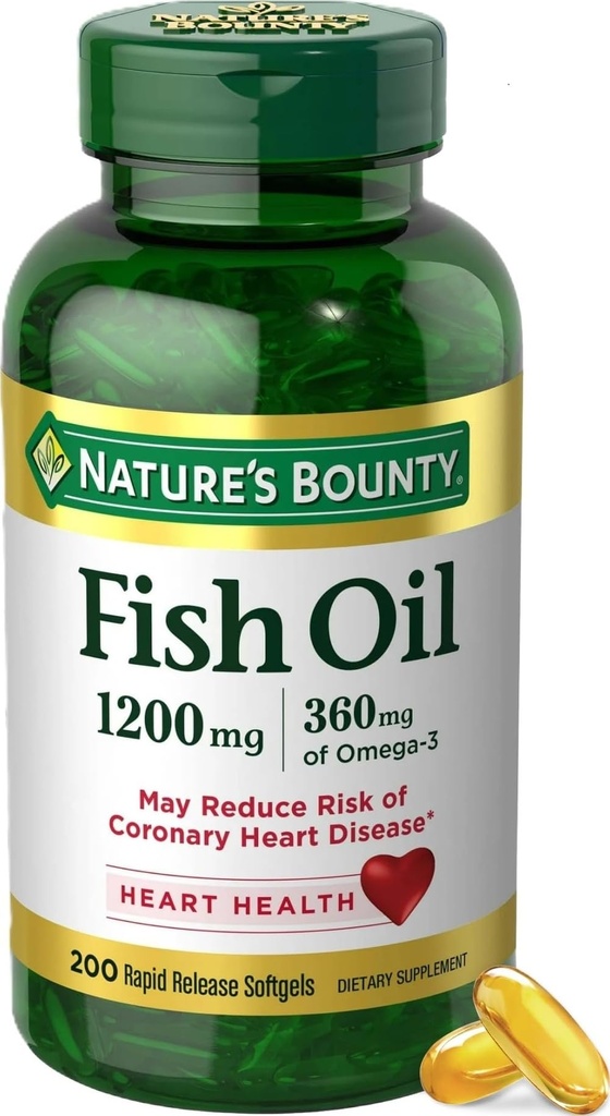 Nature 's Bounty Fish Omega Oil 3 Suplementy - Pomaga Heart Health, 1200 Mg Fish Oil, Omega-3, 200 Softgels (Opakowanie 1)