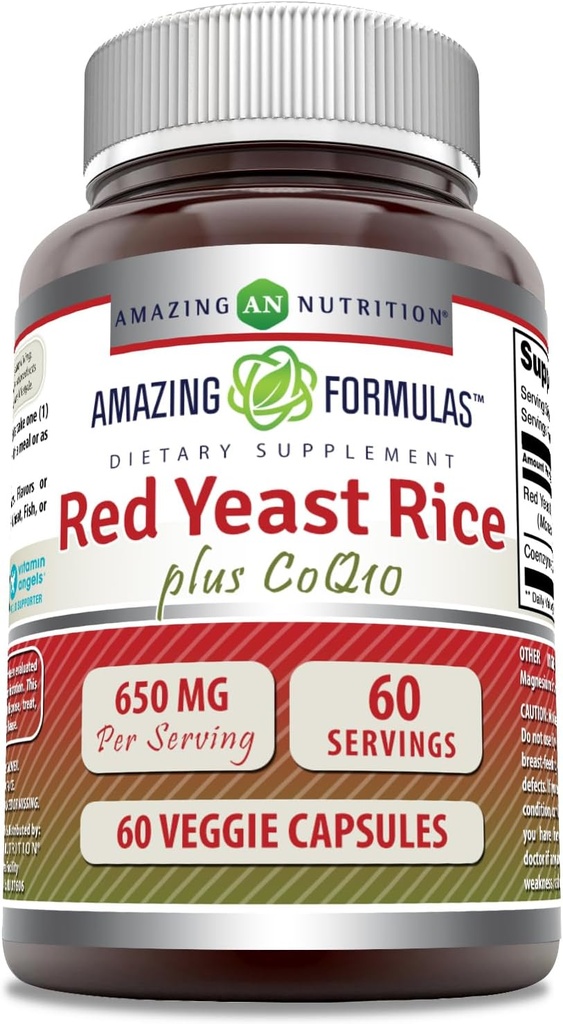 Amazing Supples Red Yeast Rice 600 Mg Plus Coq10 50 Mg Sign 124; Veggie Capsules Supplement Sign 124; Non-GMO Sign 124; Gluten Free Sign 124; Made in USA (60 Count)