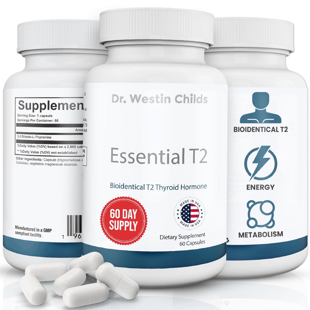 Dr Westin Childs Esential T2 - T2 Thyroid Supplement with Bio- Identical 3,5 Dijodo- l- tyronina dla niedoczynności tarczycy, Hashimoto 's, Thyroidektomia & Rai, Non GMO, 60 Day Supply